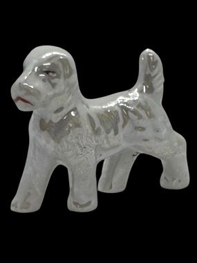 Vintage Glazed Ceramic Irish Terrier Mini Dog Trinket Figurine Iridescent White